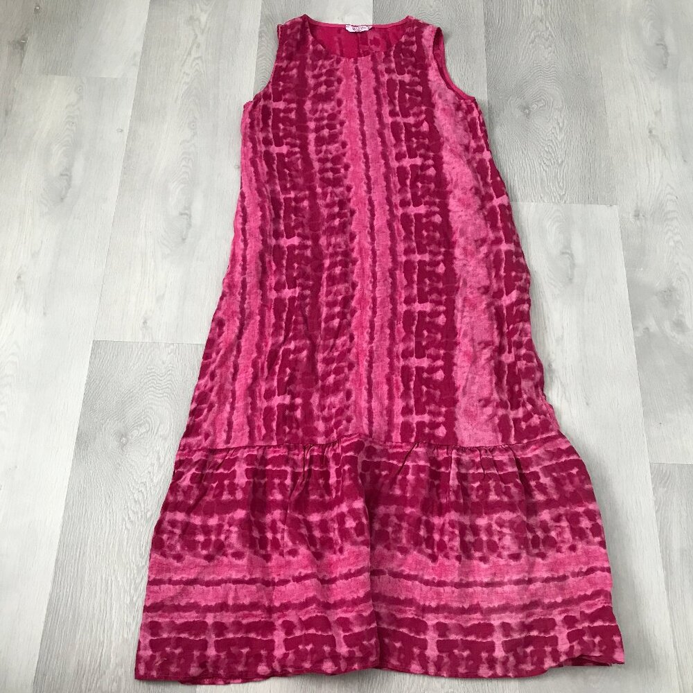 ALLEGRA MASETTI 100% LINEN MAXI DRESS PINK BATIK SLEEVELESS PULLOVER